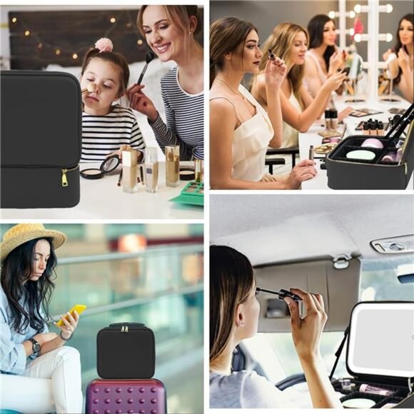 Lighted Travel Makeup Bag -3 Colors,Mirror,2-Layer Organizer with 10X Magnifying - Picture 6 of 7